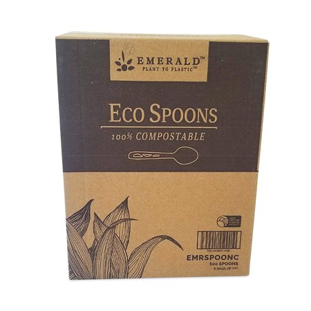 EMERALD Plant to Plastic Compostable Cutlery, Spoon, White, PK1000, 1000PK PME01140